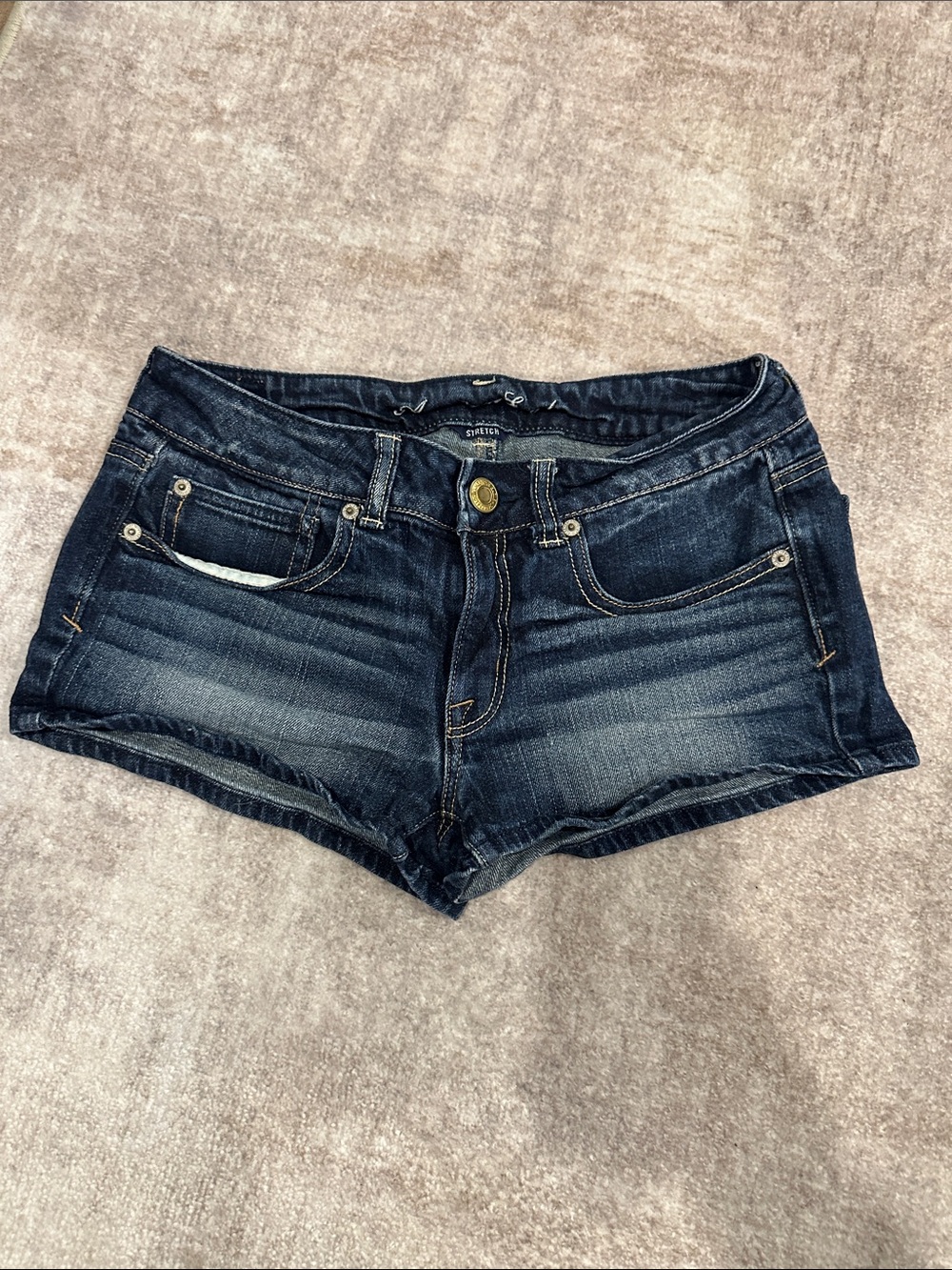 American Eagle Outfitters Dark Blue Denim Low-Rise Jean Shorts